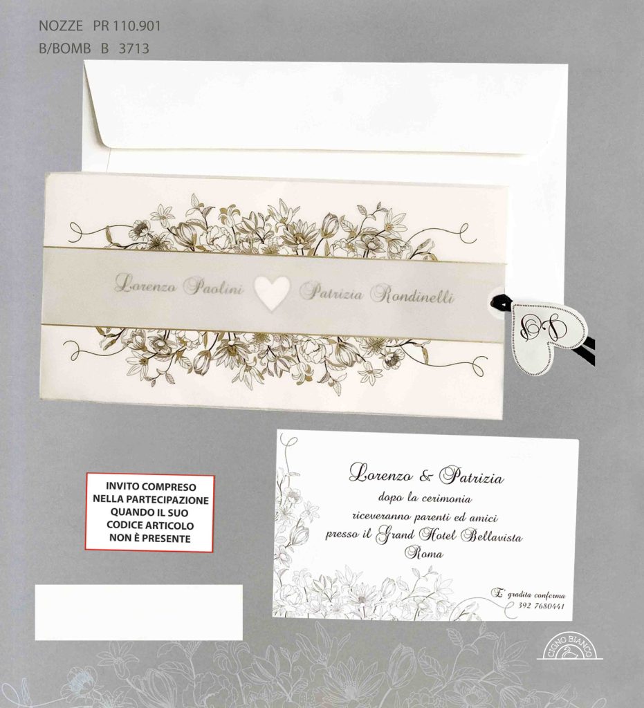 Art.110901 - partecipazione matrimonio copertina trasparente dettagli oro fiori e nastro
