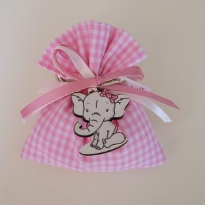 sacchettino a quadretti rosa con elefantino