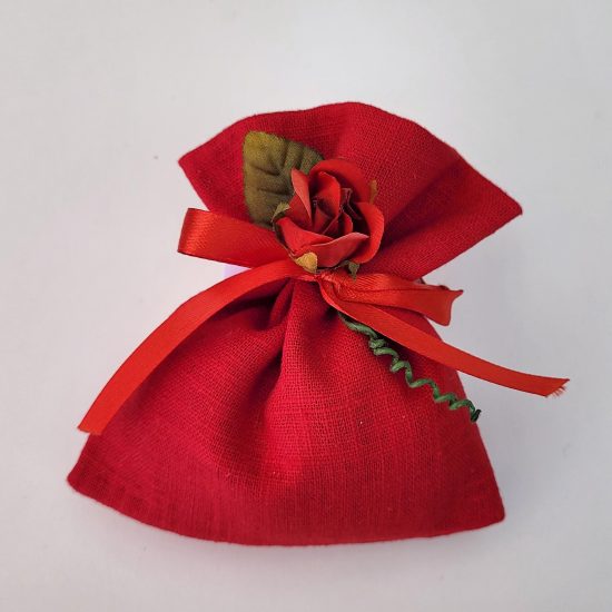 sacchetto lino rosso con fiore