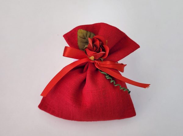 sacchetto lino rosso con fiore