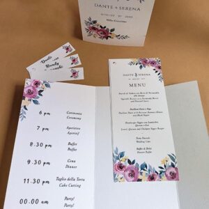 segnatavolo, menu, segnaposti grafica coordinata matrimonio